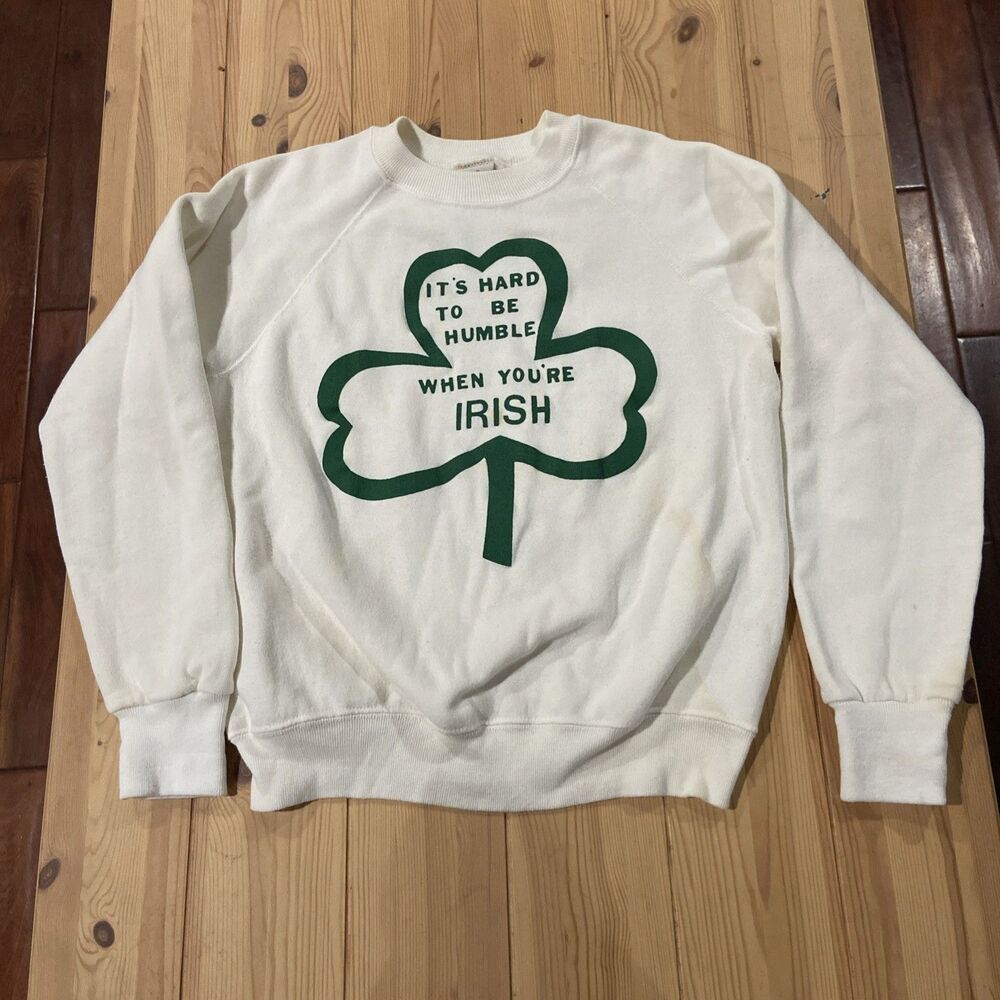 Vintage 80s Bassett Walker White Hard to Be Humble When You're Irish Medium